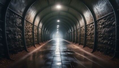 Obraz premium tunnel of light, damp and wet underground tunnels with little light