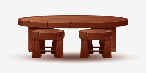 illustration of a round dining table and chairs made of solid wood