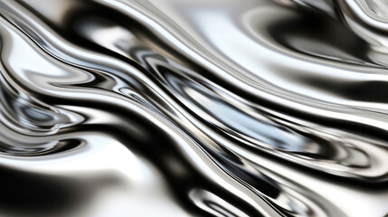 Silver metal fluid, glossy flowing chrome mirror water effect liquid abstract background 