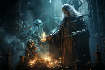 Obraz premium A Lich Casting A Spell In An Ancient And Ruined Temple