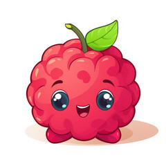 Fototapeta premium Cute Cartoon Raspberry on a White Background, Generative AI