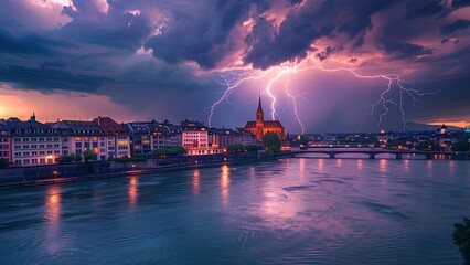 Naklejka premium Thunderstorm lightning over the city
