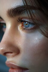 Obraz premium A beautiful woman's eyes and eyelashes, with bright eyes, fine and slender eyelashes, 