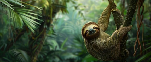 Obraz premium Two-Toed Sloth Hanging From A Tree Branch,High Resolution, Ultra HD