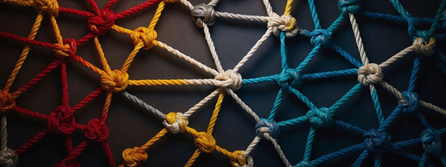 Intricate Network of Colorful Knots Symbolizing Unity and Teamwork. Team rope diverse strength connect partnership teamwork unity communicate support. Strong diverse network rope team concept 
