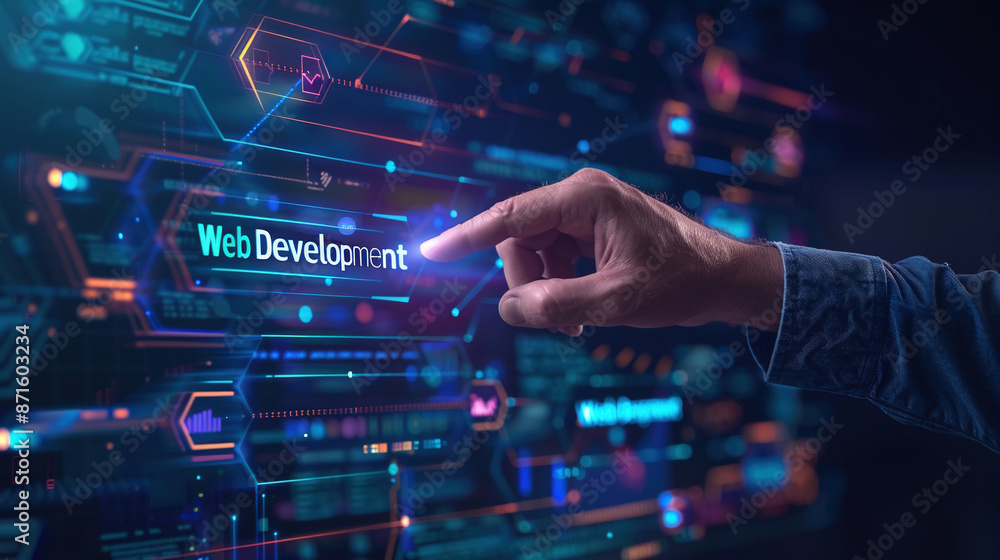 Fototapete technology background concept. businessman checks a mark on a virtual screen with the text 