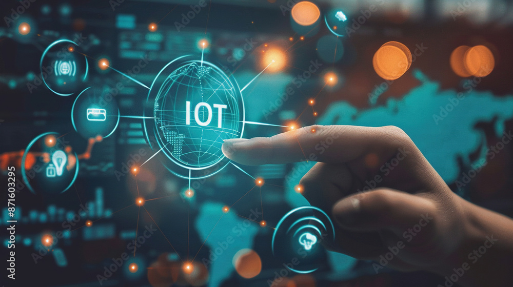 Poster internet of things (iot) concept. iot internet of things digital transformation modern technology on