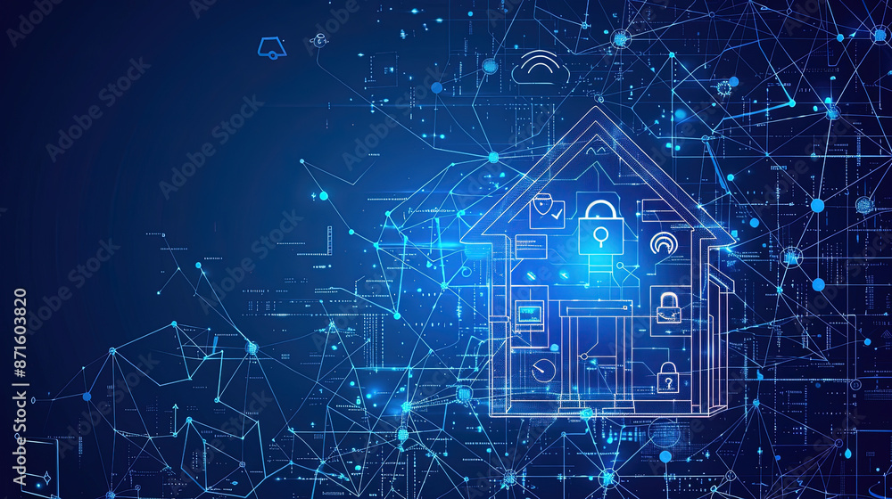Aufkleber digital smart home technology concept. smart home technology background with icons representing vari
