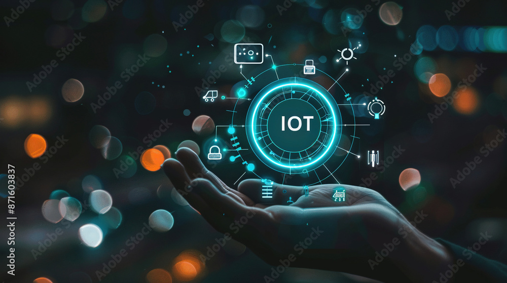 Poster internet of things (iot) concept. iot internet of things digital transformation modern technology on