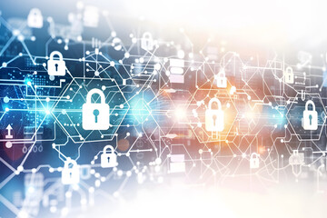 Obraz premium Padlocks and digital network abstract style, a concept of data privacy