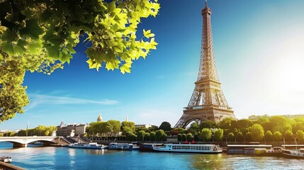 Obraz premium Eiffel Tower and Seine River in Paris, France