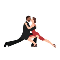 Couple of professional tango dancers in elegant suit and dress pose. Flat vector illustration isolated on white background
