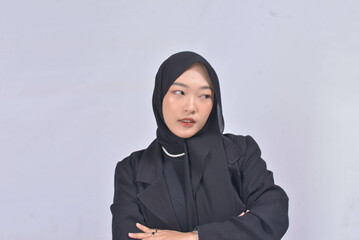 Asian Hijab Woman with Face Expressions and Gestures