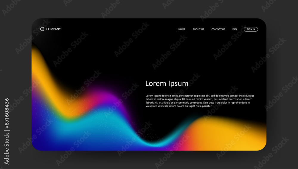 Poster abstract wave futuristic design of landing page. retro gradient mesh website design