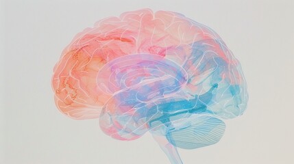 A brain with augmented reality overlays for educational purposes, watercolor, vibrant, realistic