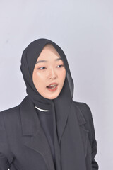 Asian Hijab Woman with Face Expressions and Gestures