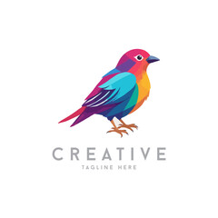 Colorful Geometric origami bird vector logo illustration