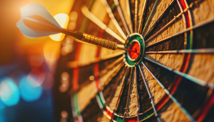 Dart Hitting Bullseye on a Wooden Dartboard