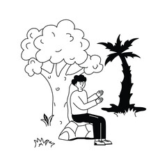 A man sitting under tree, summertime character illustration