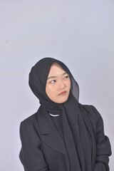 Asian Hijab Woman with Face Expressions and Gestures