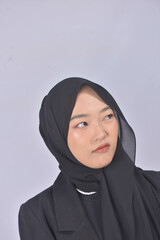 Asian Hijab Woman with Face Expressions and Gestures