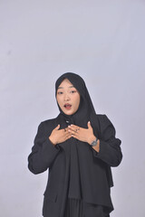 Asian Hijab Woman with Face Expressions and Gestures