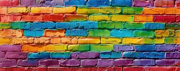 Fototapeta premium A colorful brick wall with a rainbow of colors.