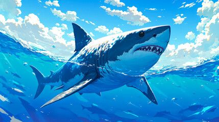 Obraz premium vector art shark style art anime in ocean