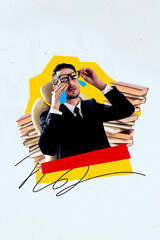 Composite trend artwork 3D sketch image photo collage of book pile education student study young...