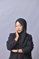 Asian Hijab Woman with Face Expressions and Gestures