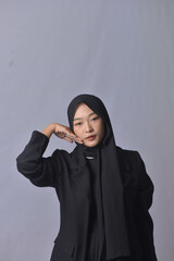 Asian Hijab Woman with Face Expressions and Gestures