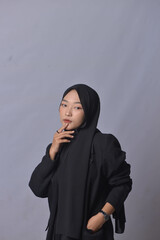 Asian Hijab Woman with Face Expressions and Gestures