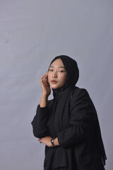 Asian Hijab Woman with Face Expressions and Gestures