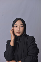 Asian Hijab Woman with Face Expressions and Gestures