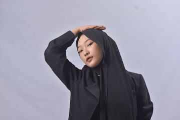 Asian Hijab Woman with Face Expressions and Gestures