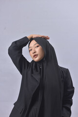 Asian Hijab Woman with Face Expressions and Gestures