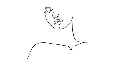 One line drawing face. Abstract woman portrait. Modern minimalism art. - Vector illustration