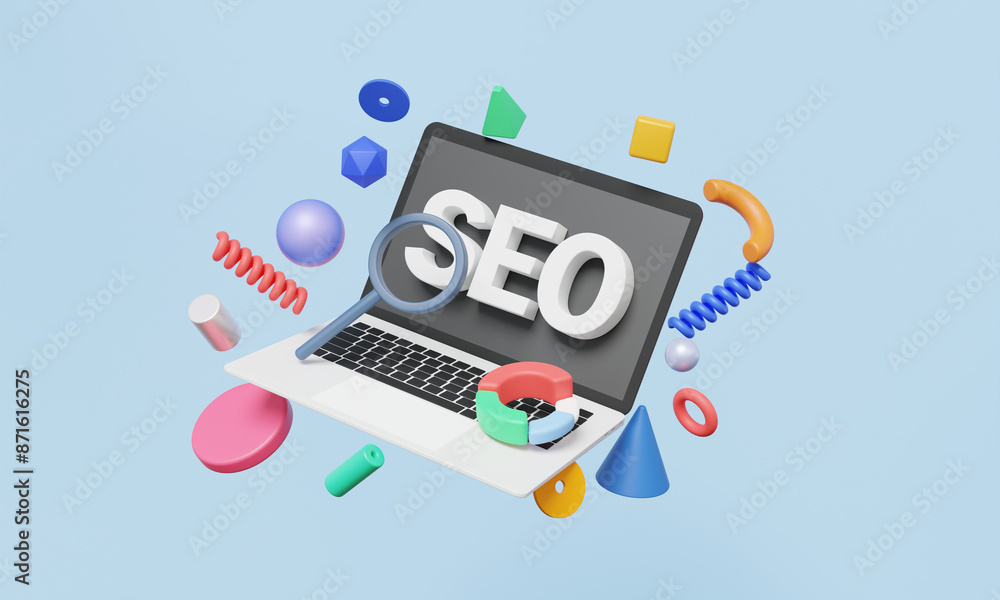 Poster 3d search engine optimization growth social media website system seo development concept. strategy a