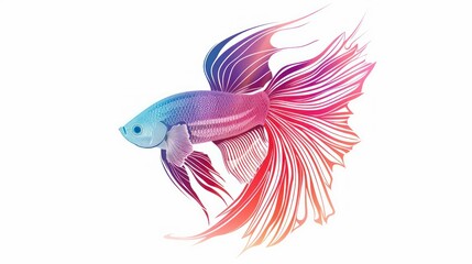 Fototapeta premium A beautiful and elegant betta fish logo with flowing fins and intricate scales. Brightly colored lines on a white background.