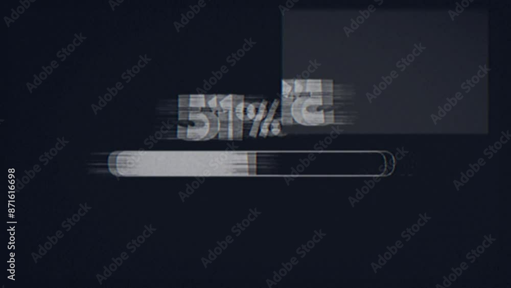 Poster loading progress bar with percentage numbers animation, with light leaks, texture effects, flickerin