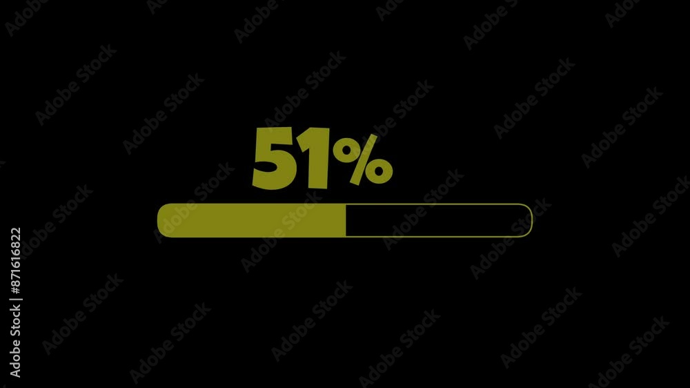 Poster loading progress bar with percentage numbers changing colors animation on a black background