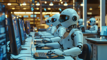 Robots Operating Computers in a Technology Lab generated with AI