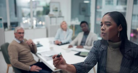 Business people, glass and writing for proposal or presentation, project meeting and sales pitch for investors. Clients, woman and value proposition for partnership, collaboration and b2b planning