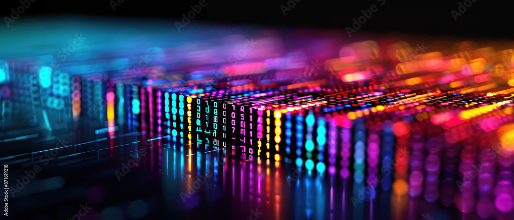 Poster a colorful image of a computer chip with a rainbow of colors