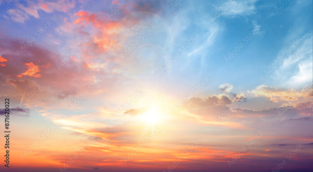 Poster sunrise with strong color clouds light rays and other atmospheric effect