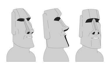 Group of Moai statues black and white 2D line cartoon objects set. Easter island sculptures isolated vector outline items collection. Heritage. Ancient monuments monochromatic flat spot illustrations
