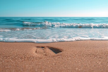 Obraz premium A beach with a small footprint in the sand