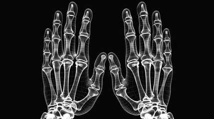 Naklejka premium Wireframe finger bones front view showcasing phalanges structure robotic tone black and white