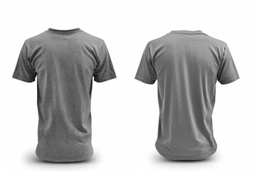 Blank grey t-shirt front and rear view, on white backdrop. Perfect for your mock-up design template