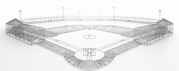 Wireframe baseball diamond front view displaying bases and infield advanced tone black and white